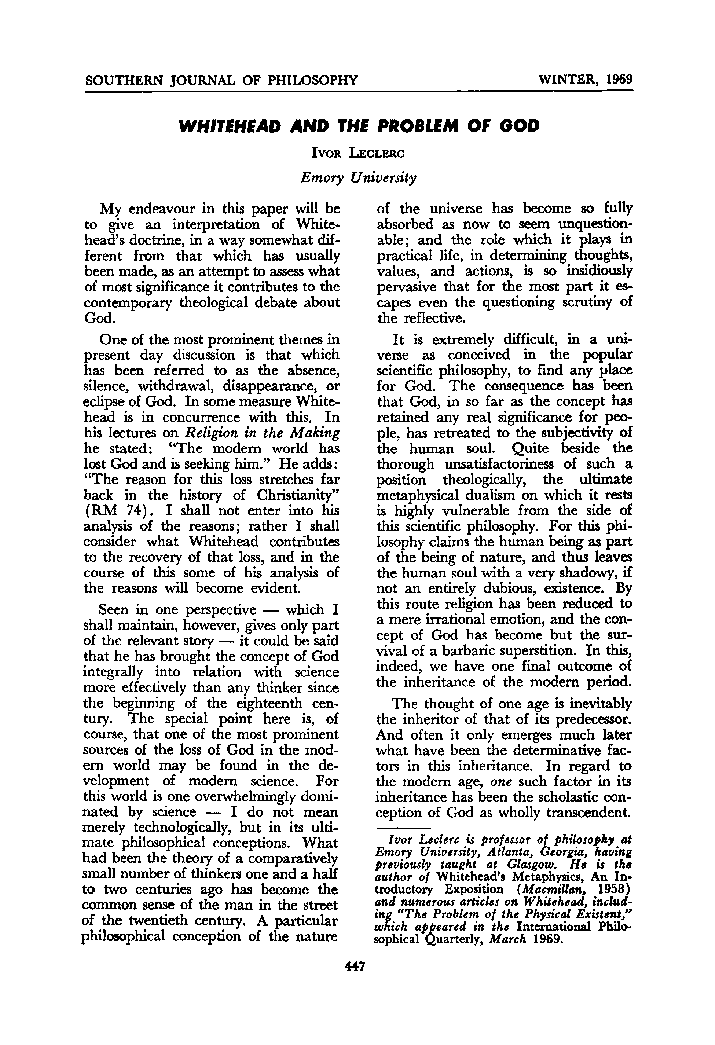 Whitehead And The Problem With God