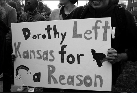 Counter protester at Kansas based hate group Westboro Baptist Church demonstration in reference to the