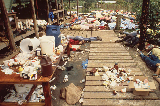 Dead bodies lie near the compound of the People's Temple cult November 18