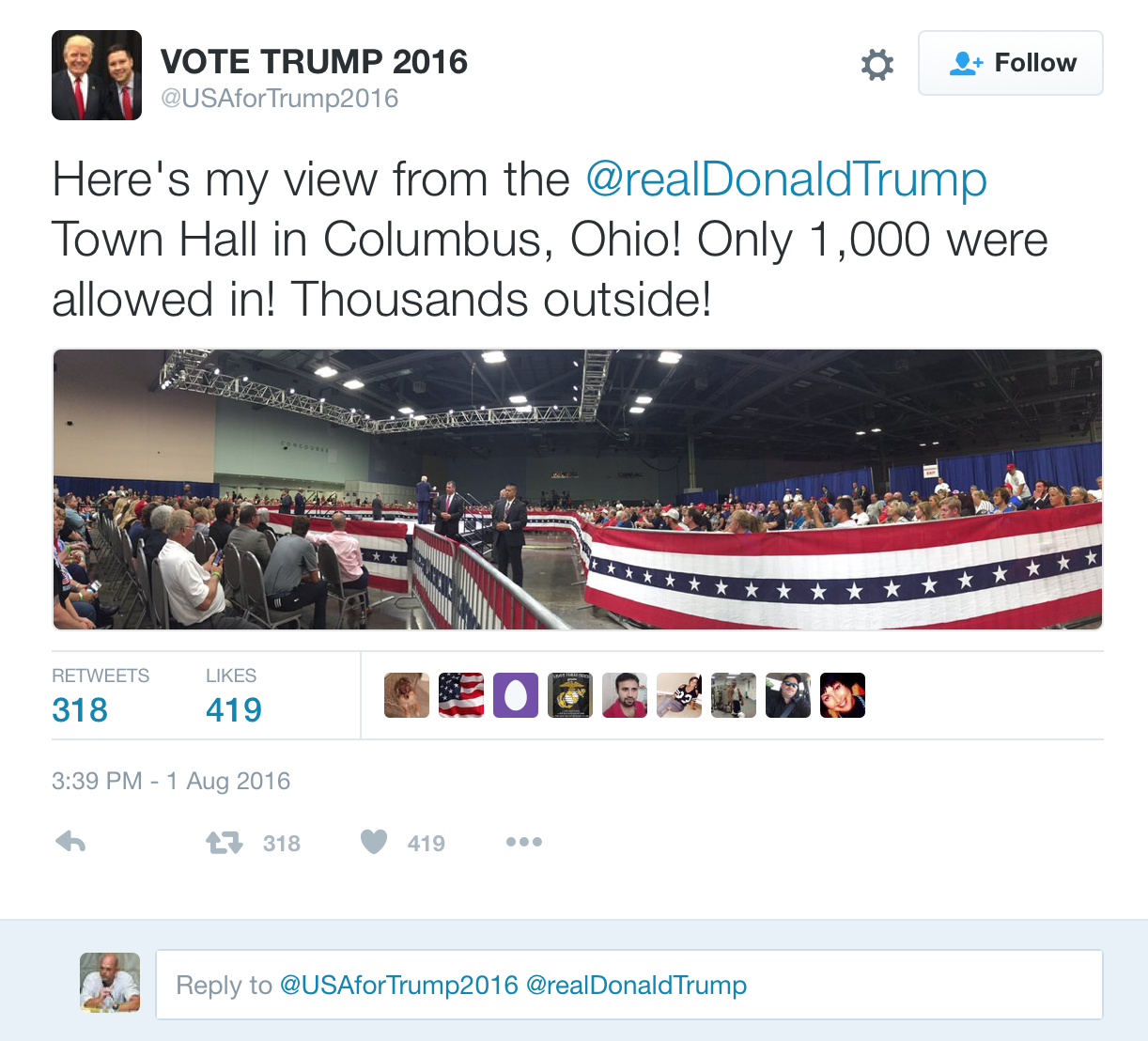 Trump Tweet claiming people were prevented from attending his Ohio rally because the city fire officials were politically manipulated