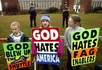 Phelps's grandchildren on picket line at funeral of dead American soldiers