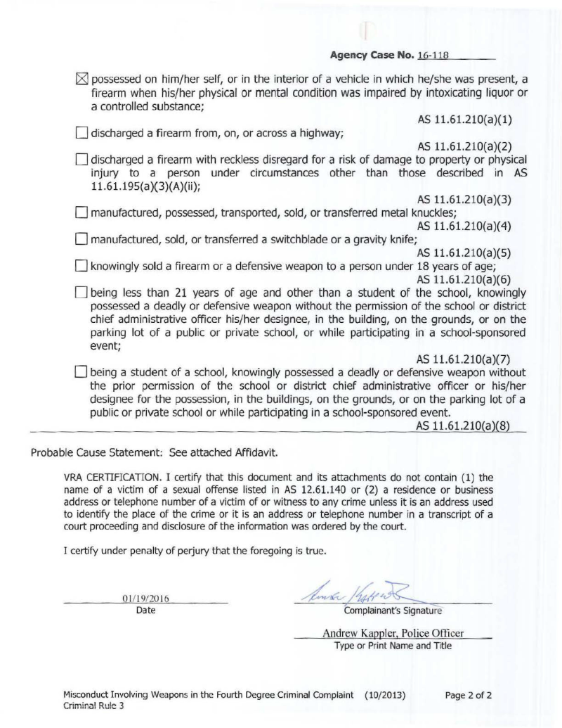 January 2016 police reports