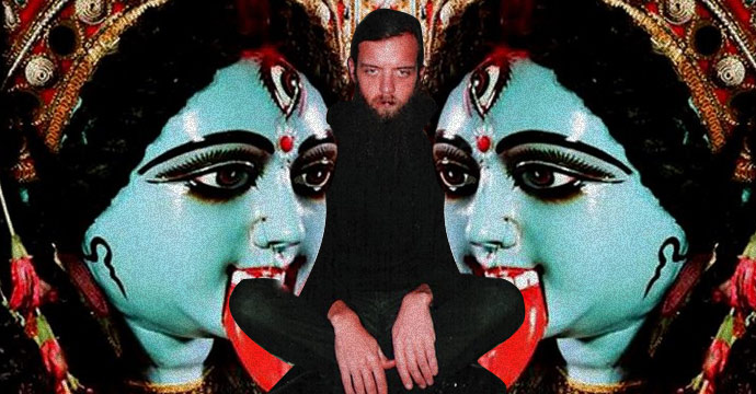 Jason Sutter, a former pro-North Korean support group ringleader, now a self-proclaimed hindu priest, in an illustration created by NK News for this article