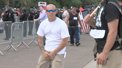 Ritzheimer showing his disdain outside an Islamic Mosque in Arizona in 2015