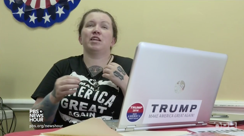 Trump presidential campaign worker Grace Tilly with Nazi symbol