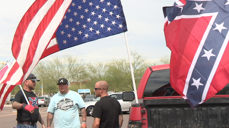 Reitzheimer with members of the Ku Klux Klan at an Arizona demonstration he organized at an Islamic Mosque