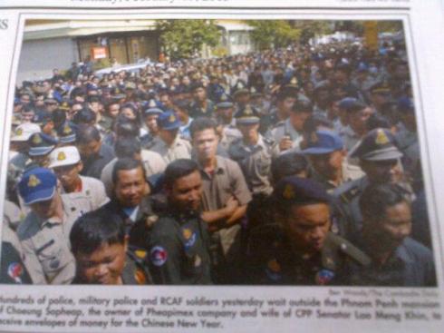 Hundreds of Soldiers and Police gather Outside Home of Corrupt Cambodian Crime Syndicate Seeking Chinese New Years Cash